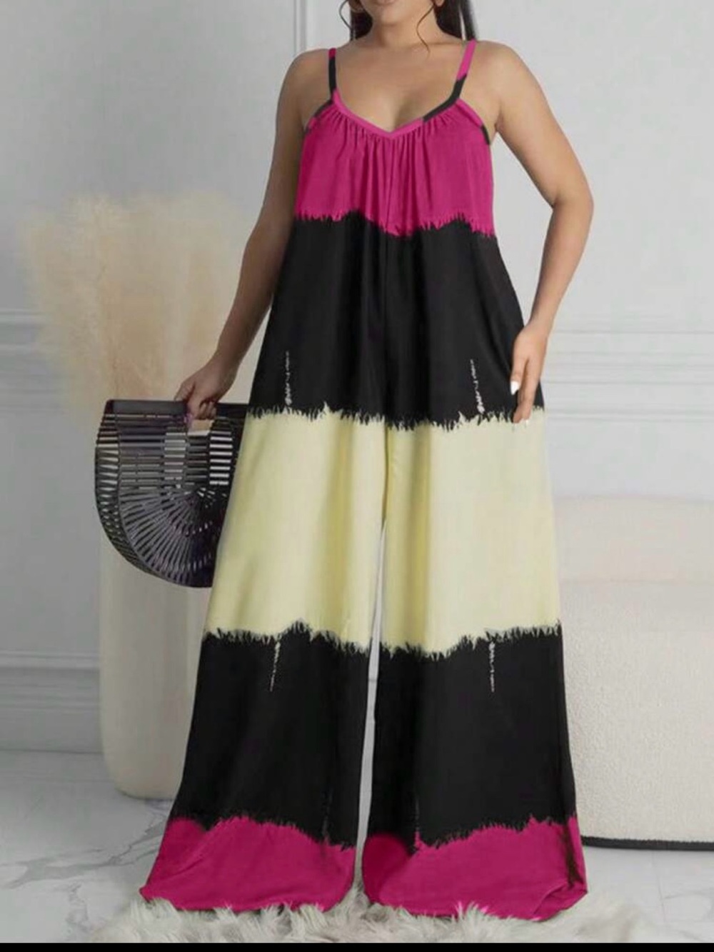 SHEIN Holidaya plus size color block wide leg jumpsuit & spaghetti strap 2X